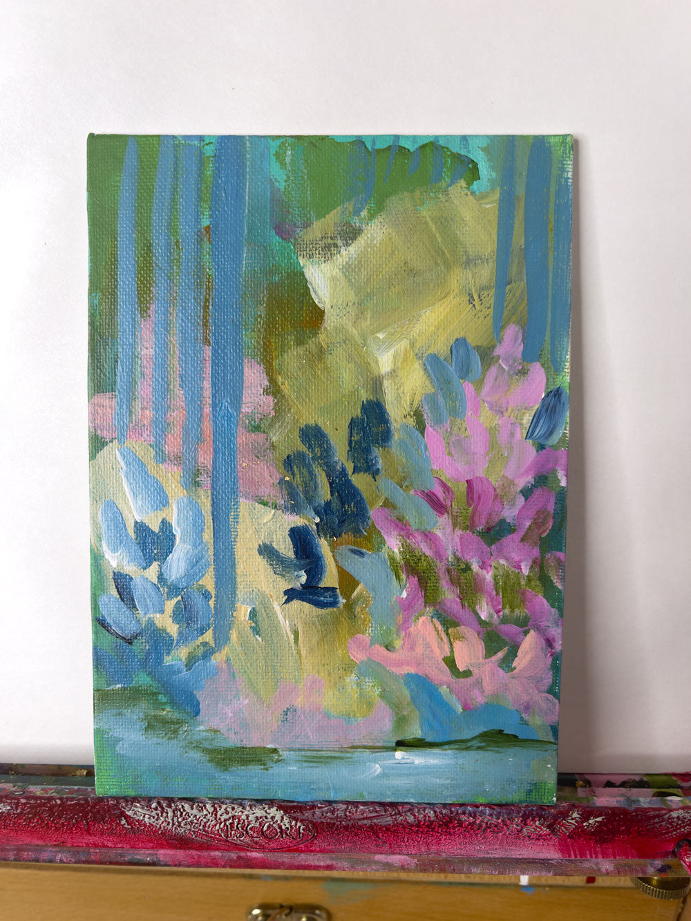 5" x 7"
acrylic on canvas board
Get lost in the colorful foilage of Abstract Landscape #1.
This limited collection features an abstracted landscape of Roanoke River, with riverside plants and trees.
The cool waters add a refreshing touch to this impressionistic and fauvism inspired piece.
Available in small canvases that are perfect for adding a touch of nature to any room.