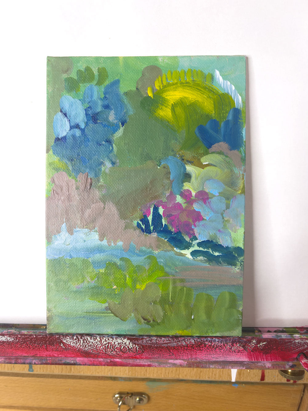 5" x 7"
acrylic on canvas board
Get lost in the colorful foilage of Abstract Landscape #1.
This limited collection features an abstracted landscape of Roanoke River, with riverside plants and trees.
The cool waters add a refreshing touch to this impressionistic and fauvism inspired piece.
Available in small canvases that are perfect for adding a touch of nature to any room.