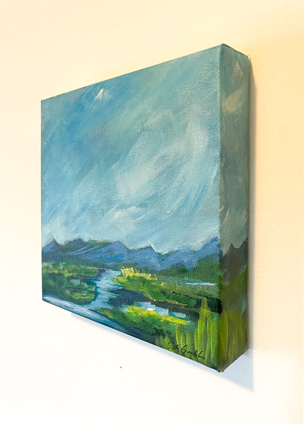 8" x 8"
Acrylic on Gallery Wrapped Canvas
Escape the office and immerse yourself in nature with Out of the Office.
This colorful painting captures the peaceful stream, lush river bank, and vibrant greens and yellows of the surroundings.
With a beautiful backdrop of the Blue Ridge Mountains and a clear blue sky, let this painting transport you to tranquility. (Work break not included.)"