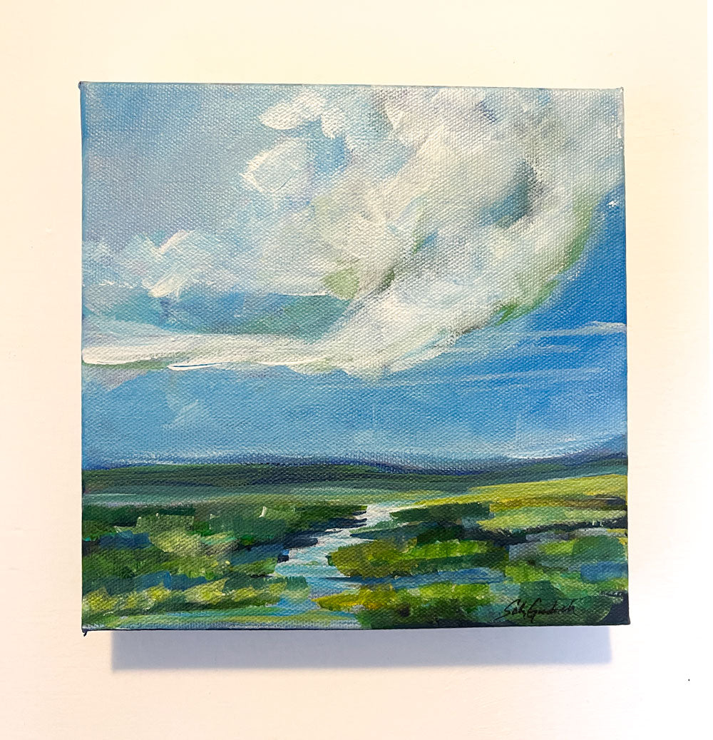 8" x 8"
Acrylic on gallery wrapped canvas
Let Renaissance take you to new heights with lush clouds, a sky of vibrant blues, and a stream of calming greens.
Embrace the beauty of the Blue Ridge Mountains with this surreal blend of nature's finest colors.
Feel rejuvenated and inspired with Renaissance.