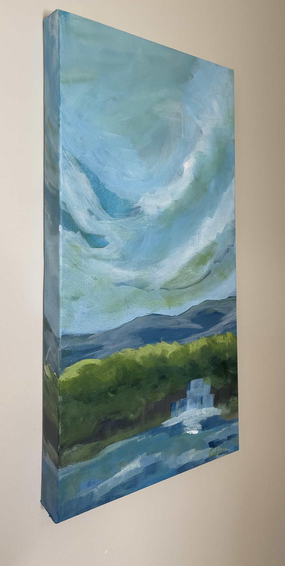 10" x 20"
Gallery wrapped canvas
Acrylic paint
Experience the whimsical beauty of Waterfalls II - a modern, original art piece capturing the lush forests and dramatic clouds of Virginia's Blue Ridge Mountains.
With a vertical painting style, this impressionistic piece boasts blue skies and a vibrant, nature-inspired color palette.
Perfect for any art lover seeking a touch of quirk and whimsy!