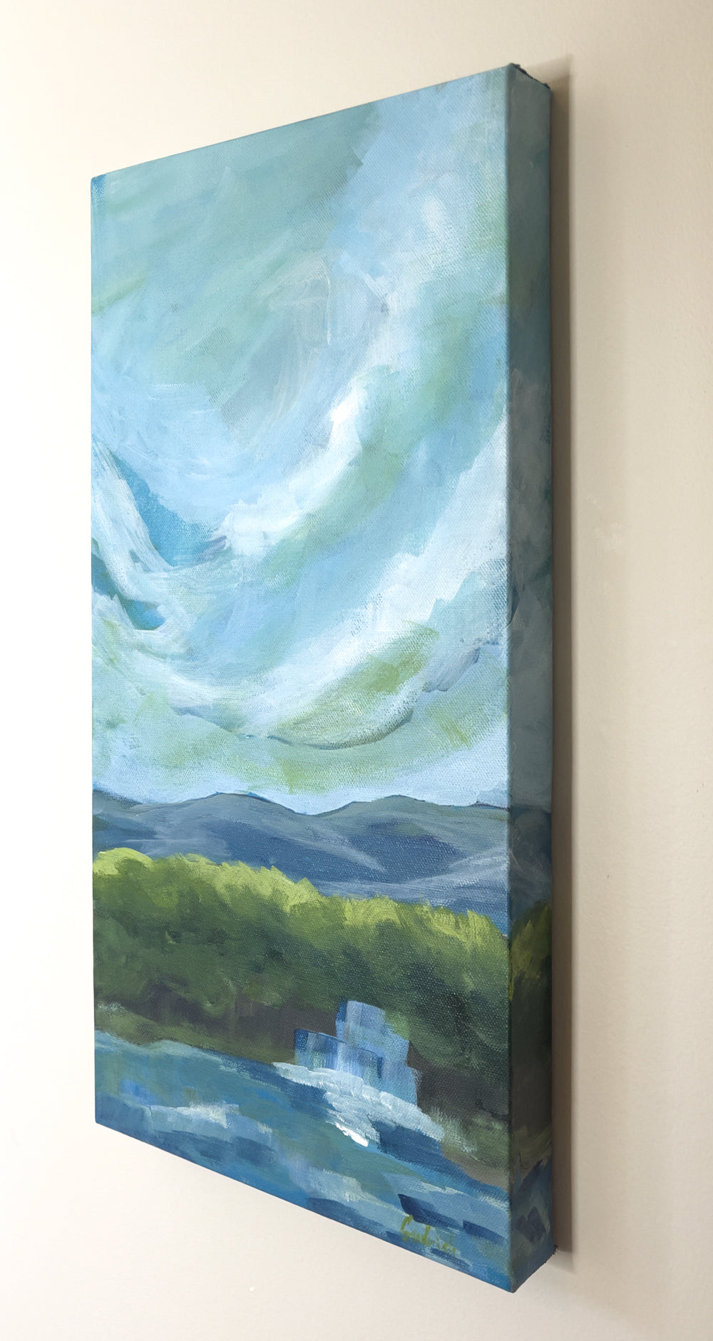 10" x 20"
Gallery wrapped canvas
Acrylic paint
Experience the whimsical beauty of Waterfalls II - a modern, original art piece capturing the lush forests and dramatic clouds of Virginia's Blue Ridge Mountains.
With a vertical painting style, this impressionistic piece boasts blue skies and a vibrant, nature-inspired color palette.
Perfect for any art lover seeking a touch of quirk and whimsy!