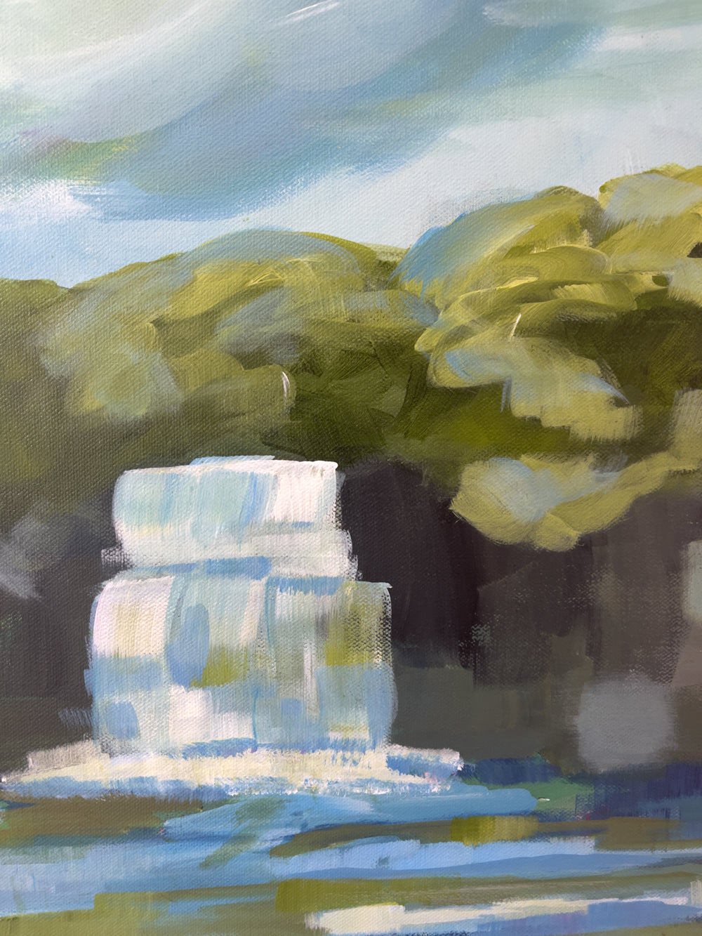 18" x 24"
Gallery wrapped canvas
Acrylic paint
Explore Virginia's stunning waterfalls with this large impressionistic painting of cascading waters.
Get lost in the lush, cool forests while hiking to these magical locations and admire the blue pastel skies above.
With fresh water and fun, loose brush strokes, this painting will bring the beauty of nature into your home.