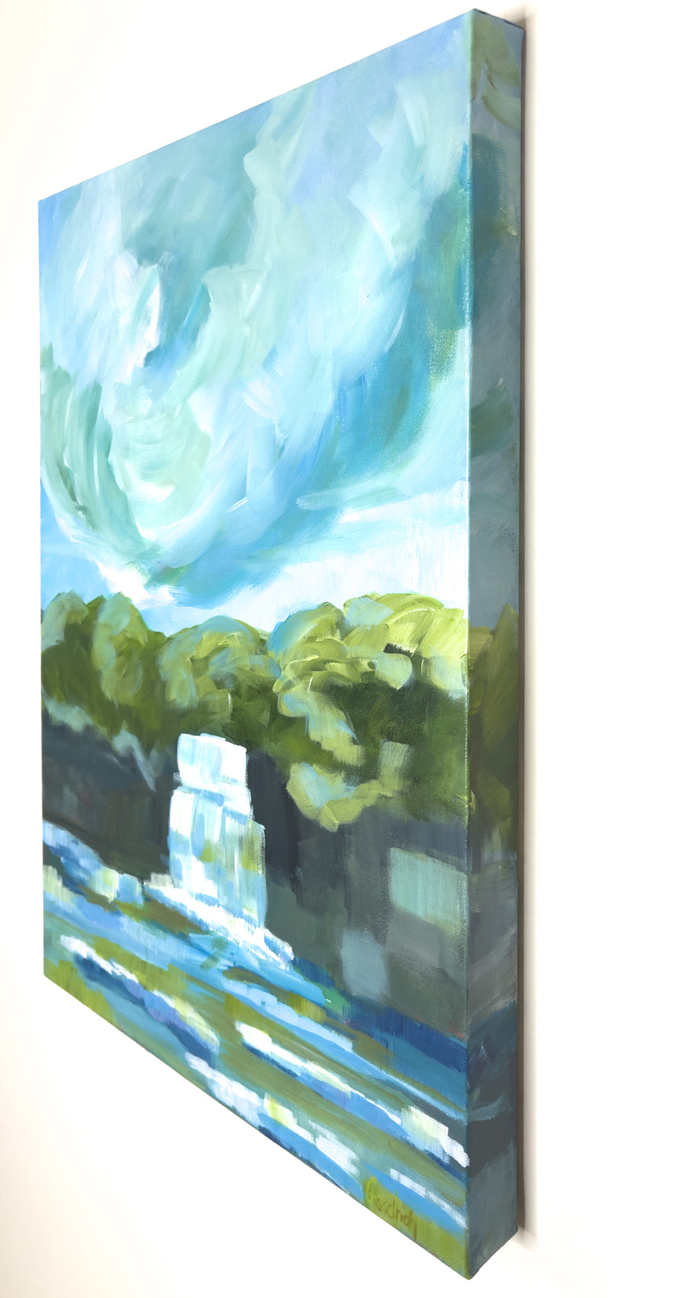 18" x 24"
Gallery wrapped canvas
Acrylic paint
Explore Virginia's stunning waterfalls with this large impressionistic painting of cascading waters.
Get lost in the lush, cool forests while hiking to these magical locations and admire the blue pastel skies above.
With fresh water and fun, loose brush strokes, this painting will bring the beauty of nature into your home.