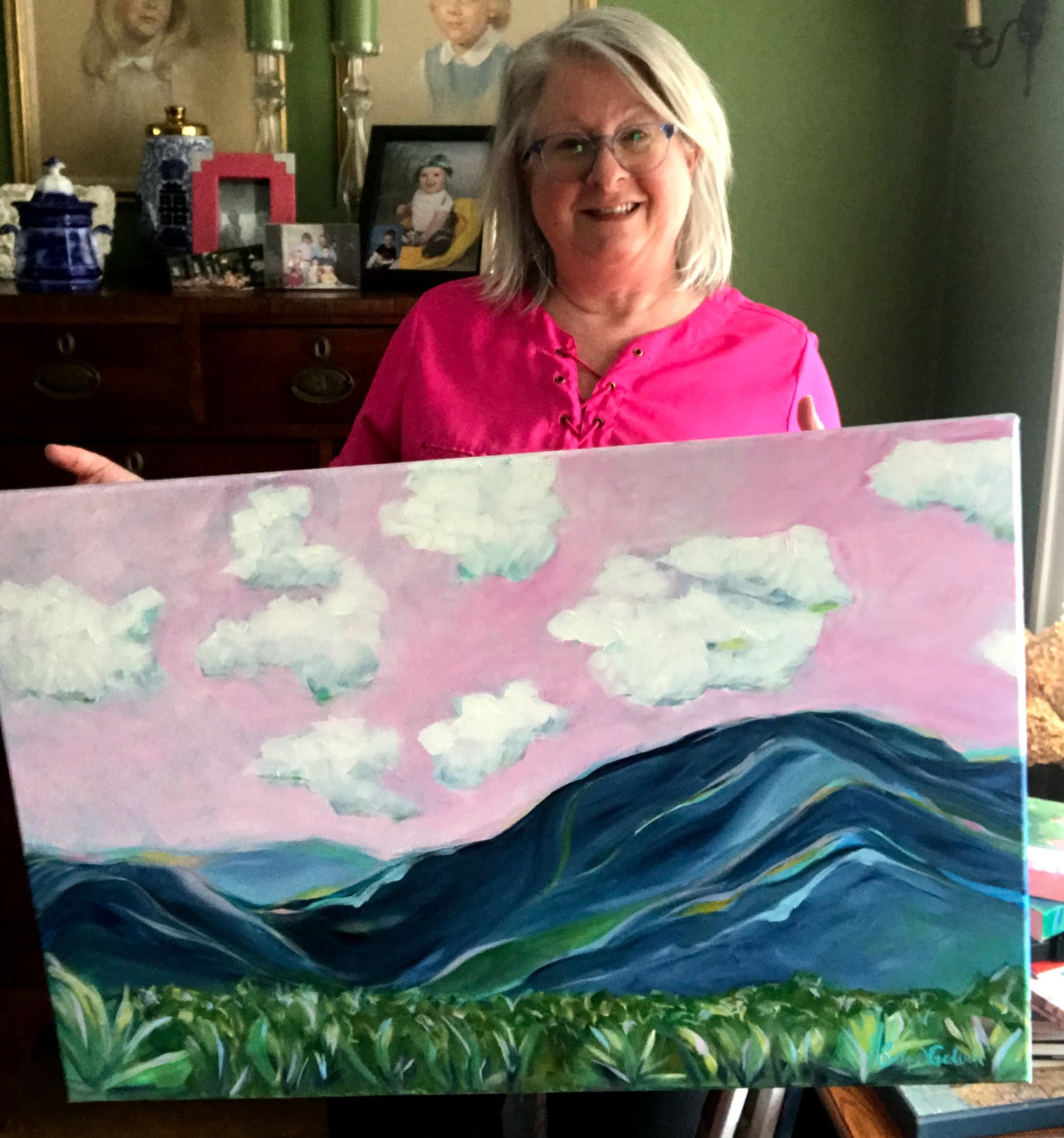 36" x 24"
acrylic on gallery wrapped canvas
I have the best morning commute. I drive over this ridge in the Roanoke valley and the sky opens up and the mountains surround me. Everyday the sky is a different color which makes the mountains a different color. And it never gets old. Beautiful pink sunrises, smoky foggy mornings, or gray, heavy rain clouds - the view is always spectacular
The Blue Ridge Mountains have a special place in my heart. I grew up here. 