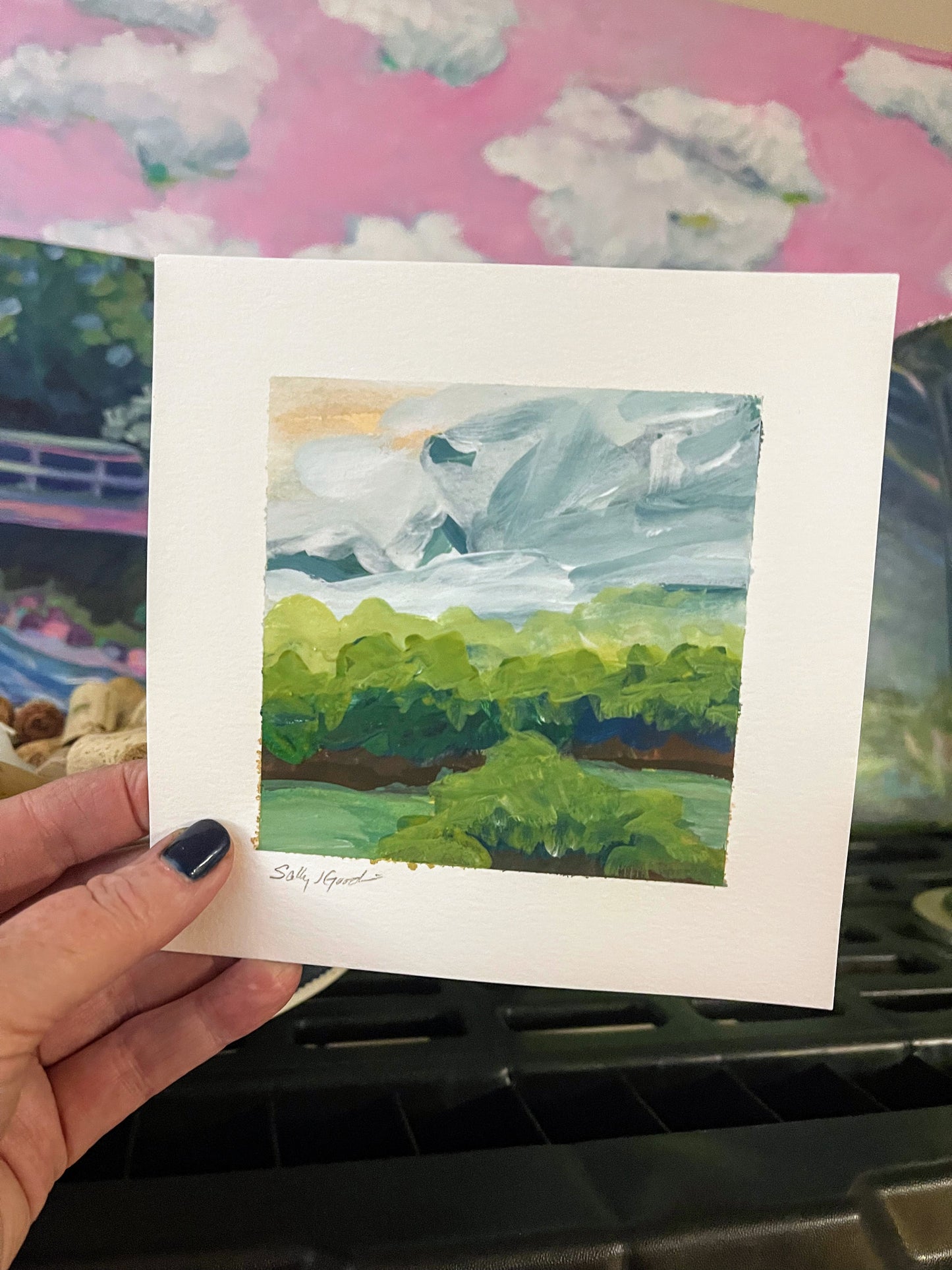 gouache on cold press watercolor paper
virginia blue ridge mountains
I paint small landscapes with gouache every single day and you can see them posted on my instagram account
These paintings require me to use quick brushstrokes to capture the feeling of the moment. I particularly like to paint the view of the Virginia Blue Ridge Mountains in my backyard.
Of course I take inspiration from impressionist, Claude Monet - who doesn’t?