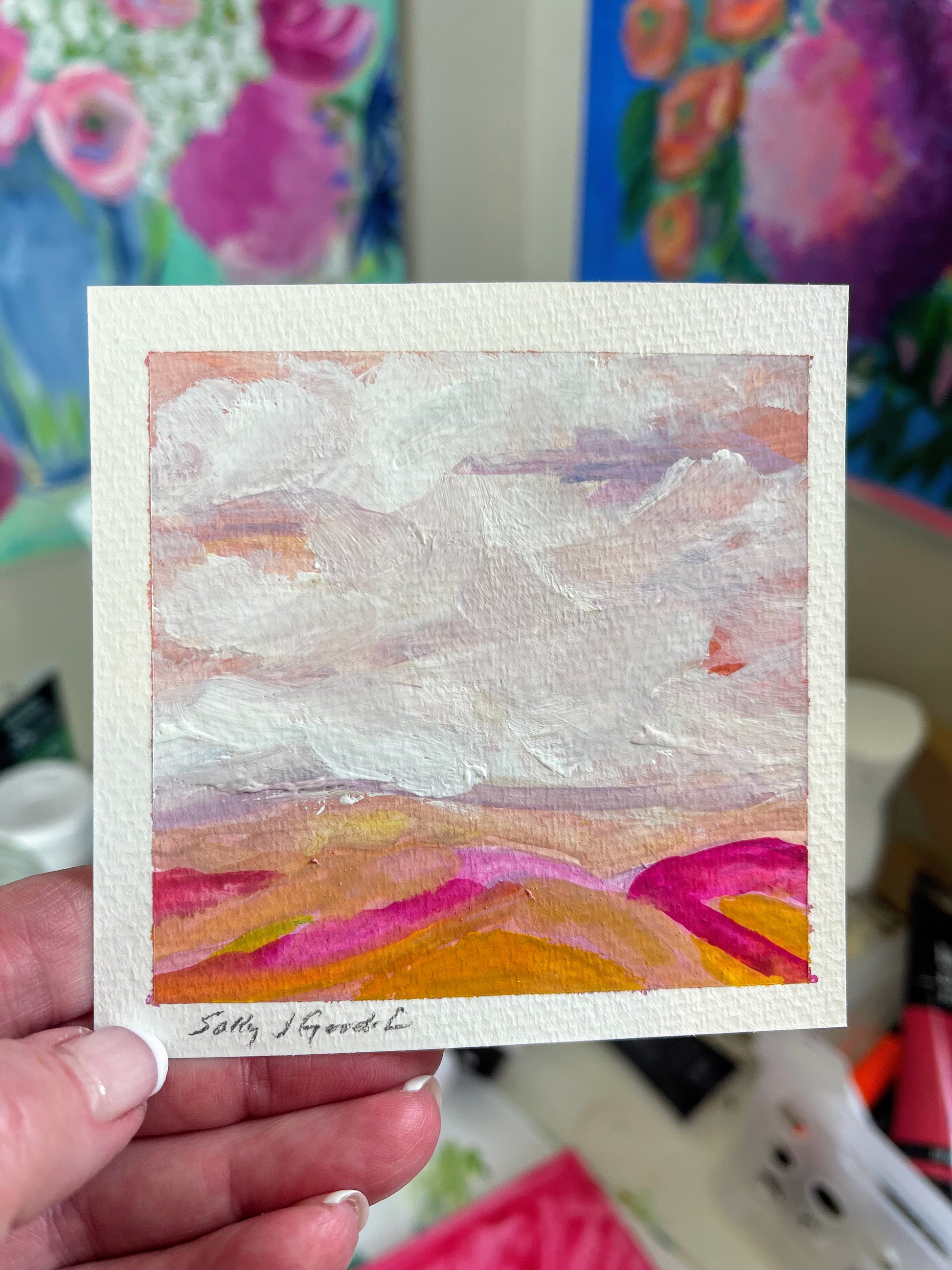 gouache on cold press watercolor paper
virginia blue ridge mountains
I paint small landscapes with gouache every single day and you can see them posted on my instagram account
These paintings require me to use quick brushstrokes to capture the feeling of the moment. I particularly like to paint the view of the Virginia Blue Ridge Mountains in my backyard.
Of course I take inspiration from impressionist, Claude Monet - who doesn’t?