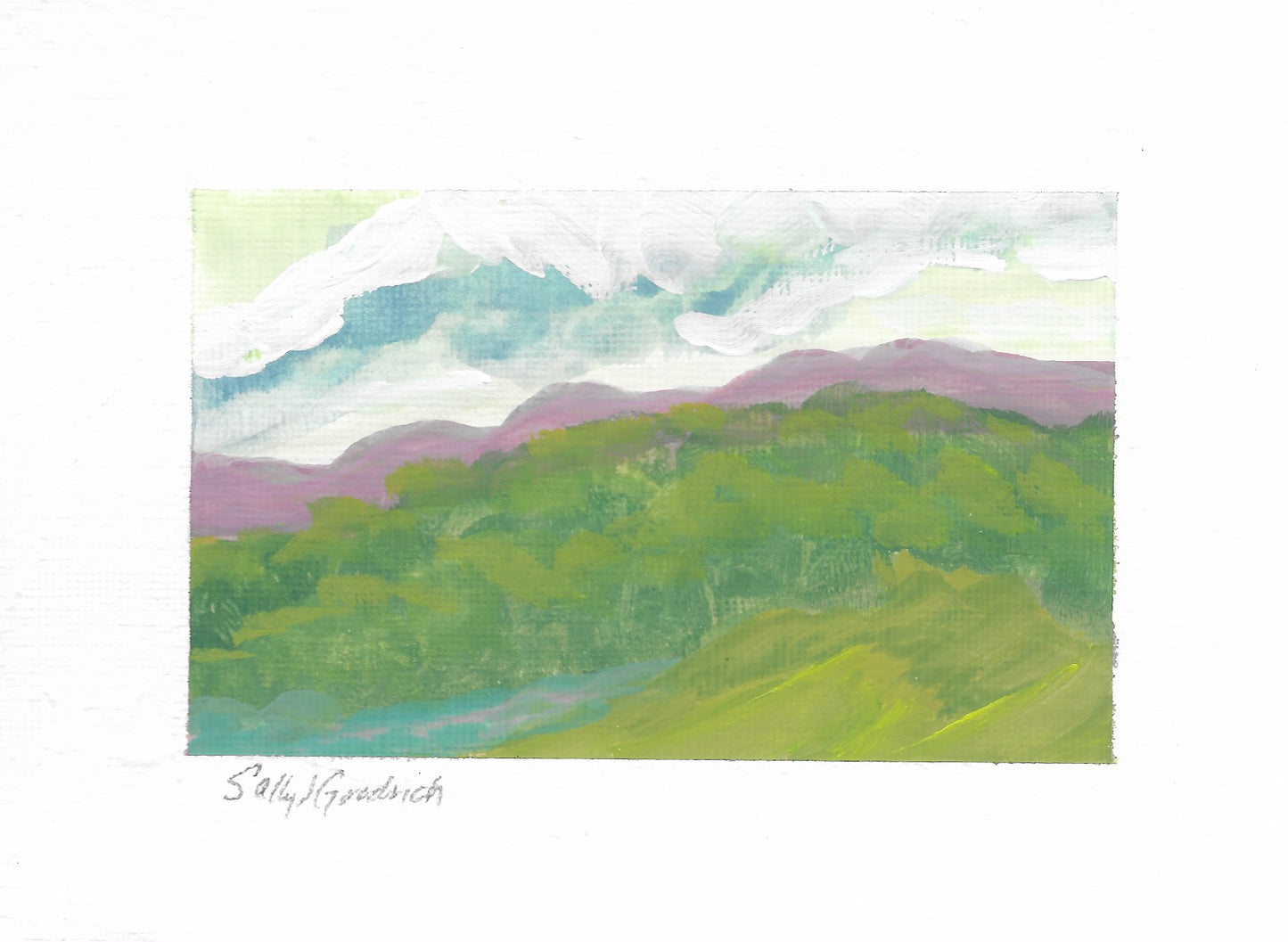 gouache on cold press watercolor paper
Virginia Blue Ridge mountains
These paintings require me to use quick brushstrokes to capture the feeling of the moment. I particularly like to paint the view of the Virginia Blue Ridge Mountains in my backyard.
Of course I take inspiration from impressionist, Claude Monet - who doesn’t?