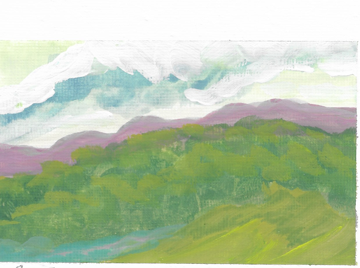 gouache on cold press watercolor paper
Virginia Blue Ridge mountains
These paintings require me to use quick brushstrokes to capture the feeling of the moment. I particularly like to paint the view of the Virginia Blue Ridge Mountains in my backyard.
Of course I take inspiration from impressionist, Claude Monet - who doesn’t?
