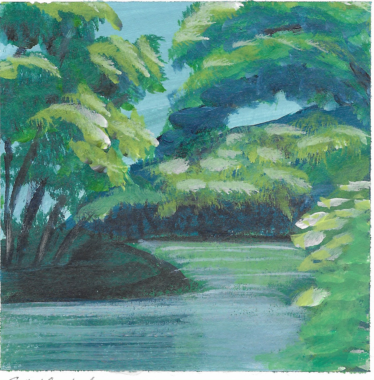 This is a beautiful little scene inspired by the Roanoke/Salem greenway that follows the Roanoke River in Virginia.
Packed between heavy cardboard and covered in a plastic sleeve to ensure your painting arrives in original condition! Ready for you to matt and frame.