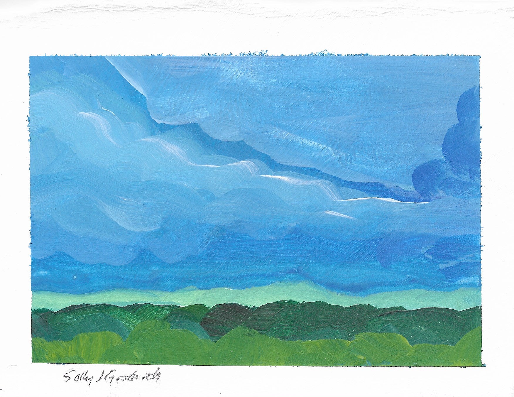 gouache on cold press watercolor paper
virginia blue ridge mountains
I paint small landscapes with gouache every single day and you can see them posted on my instagram account
These paintings require me to use quick brushstrokes to capture the feeling of the moment. I particularly like to paint the view of the Virginia Blue Ridge Mountains in my backyard.
Of course I take inspiration from impressionist, Claude Monet - who doesn’t?