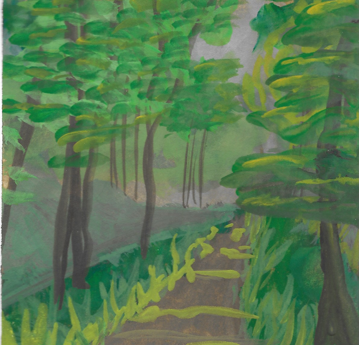 6" x 6”
gouache on cold press watercolor paper
Take a scenic trip down Country Roads. T
his winding road through a cool and green forest provides a path of solitude and peace.
With beautiful impressionistic gouache mountain artwork, this original modern landscape will transport you to a tranquil place.