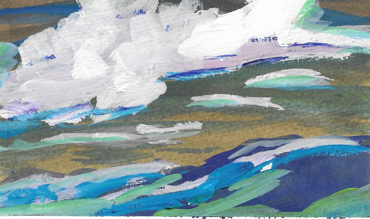 5" x 7"
gouache on cold press watercolor paper
Indulge in the whimsical world of Delicious with this stunning modern landscape painting.
Featuring white and pink clouds, green fields on the blue ridge mountains, and bold colors that pop against a linen sky, this impressionistic piece will transport you to a dreamy paradise.
Take a journey down the Blue Ridge Parkway and bring a touch of tranquility to any space.