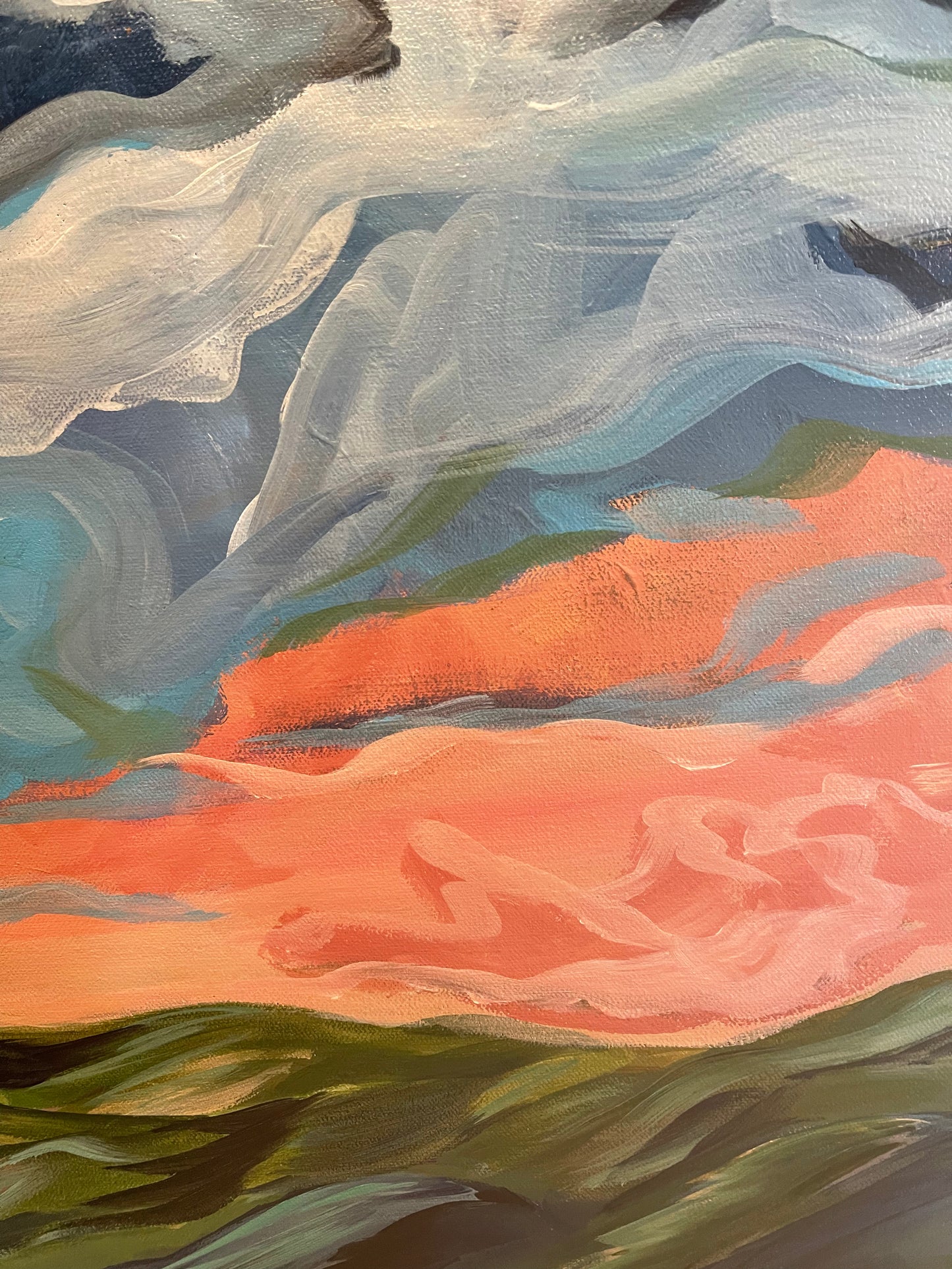 20" x 24" x 1.5"
Acrylic on Gallery Wrapped Canvas
Gorgeous and dramatic clouds fill the pink morning sky over the Blue Ridge mountains.
Finished with a varnish to protect against dust and light.
Wired and ready for hanging.