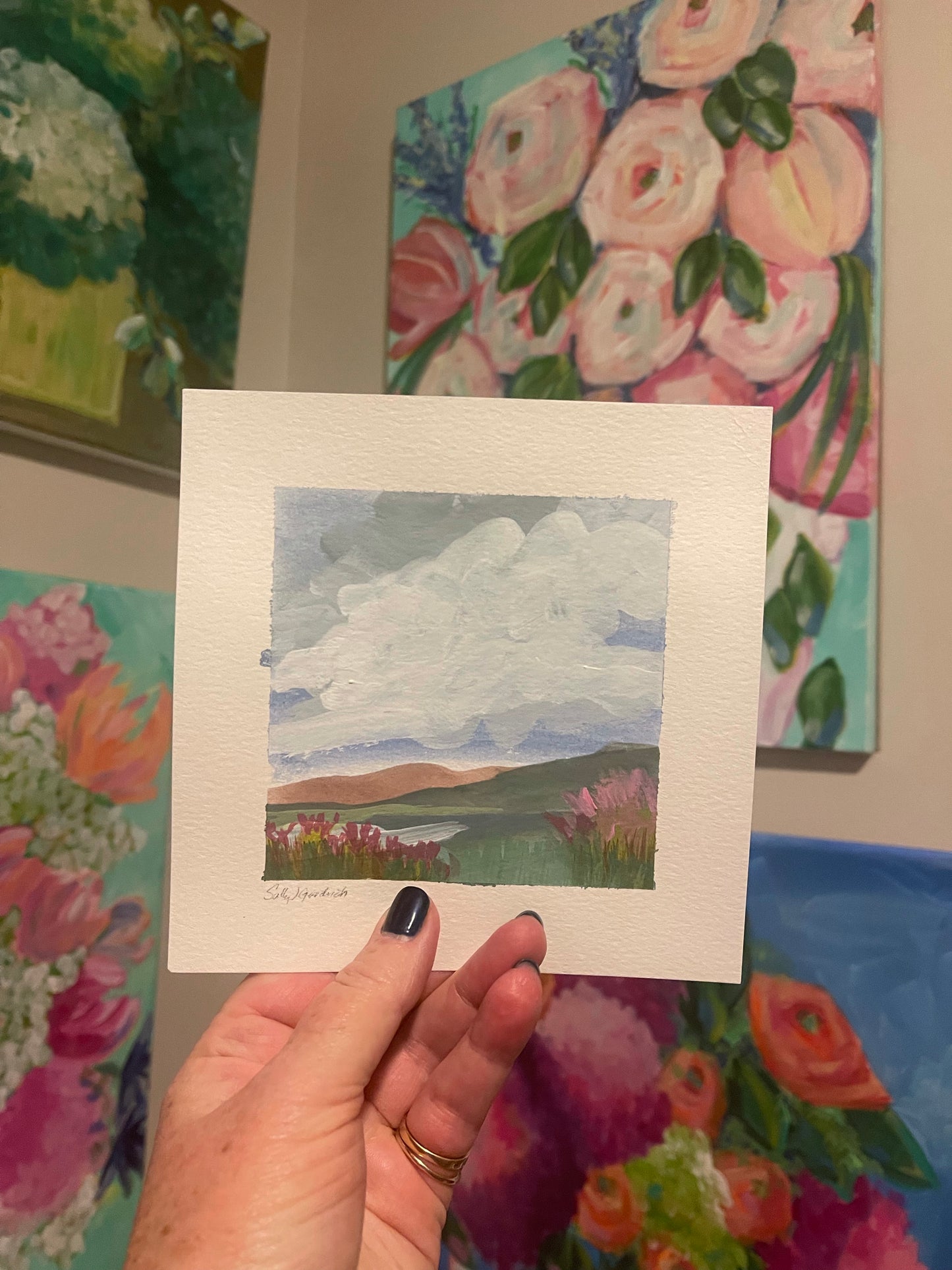 gouache on cold press watercolor paper
virginia blue ridge mountains
I paint small landscapes with gouache every single day and you can see them posted on my instagram account
These paintings require me to use quick brushstrokes to capture the feeling of the moment. I particularly like to paint the view of the Virginia Blue Ridge Mountains in my backyard.
Of course I take inspiration from impressionist, Claude Monet - who doesn’t?