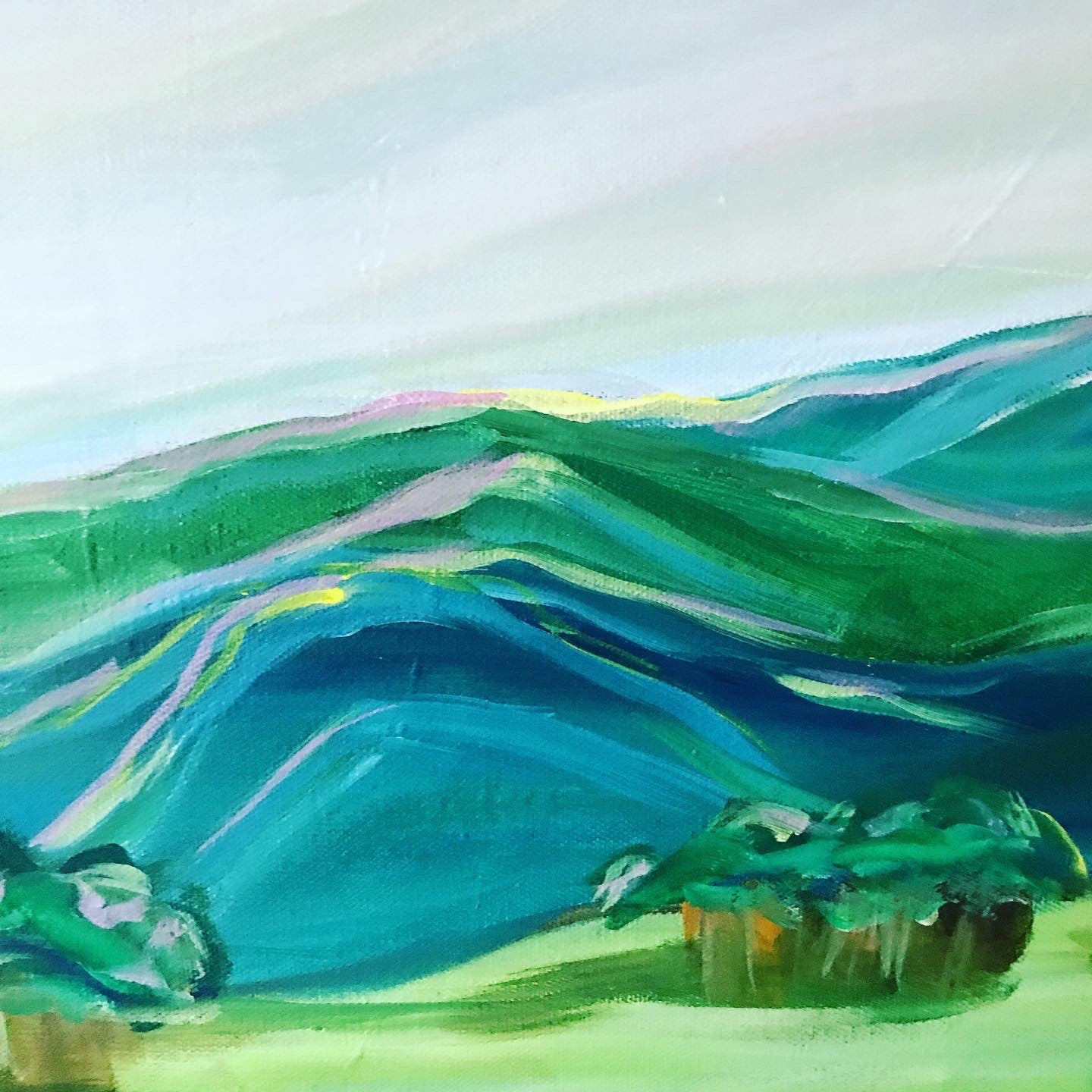 40” x 16”
Blue Ridge Mountains Landscape Painting
Acrylic on Gallery Wrapped Canvas
free shipping
The Blue Ridge Mountains have a special place in my heart. I grew up here. We spent our family vacations in the mountains of Asheville NC. Growing up I taught tennis in summer camps in Grundy, VA and White Sulphur Springs, WV. Over every ridge is another stunning view. Every morning, afternoon and evening brings a sky with colors you wouldn't believe. Everyone who l