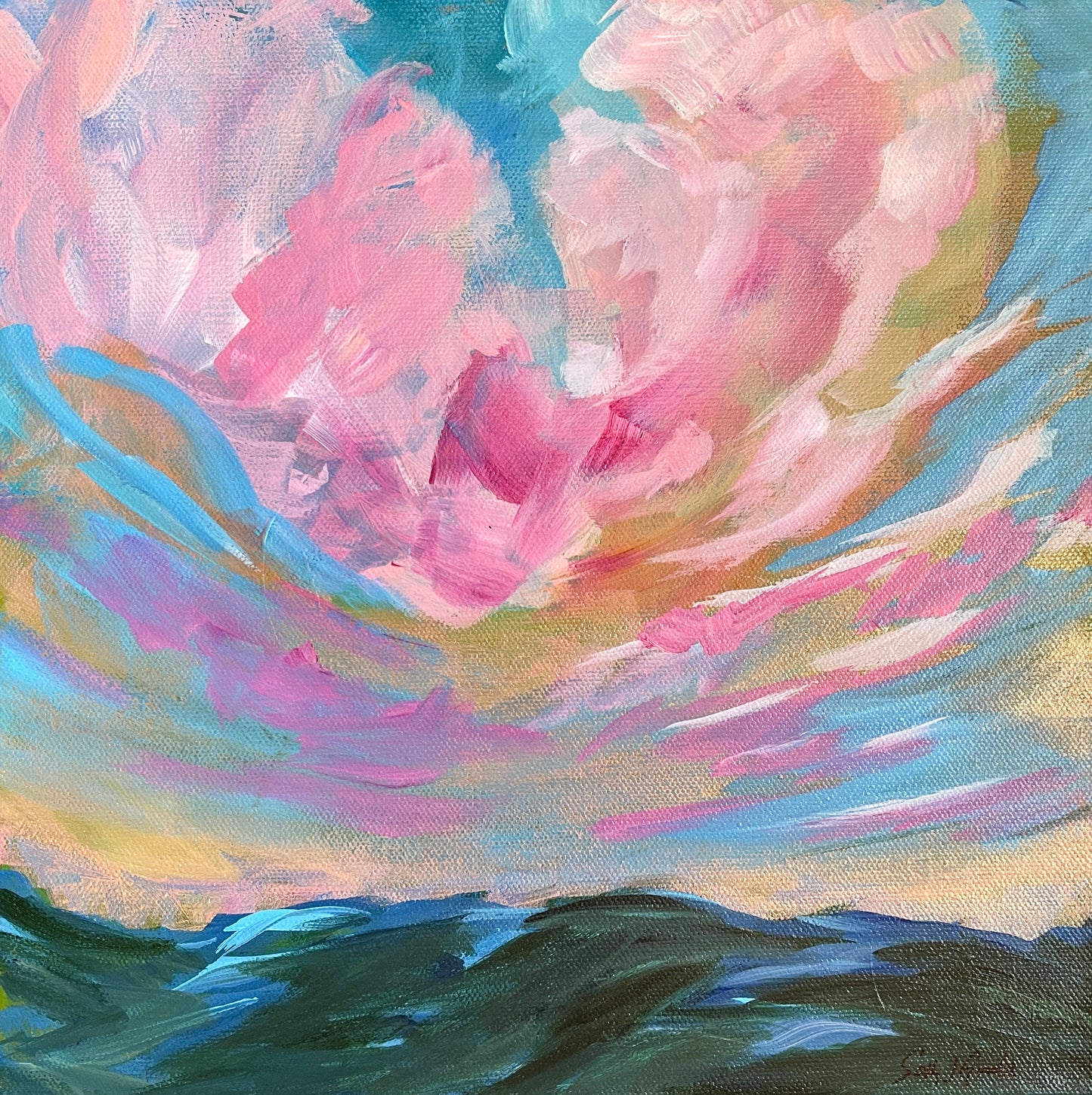 12" x 12" x 1.5"
acrylic on gallery wrapped canvas
Celebrating the beauty and majesty of the Blue Ridge Mountains and the atmospheric effects they have on the clouds and sky.
These paintings require me to use quick brushstrokes to capture the feeling of the moment.
Your painting comes signed, wired and ready to hang.