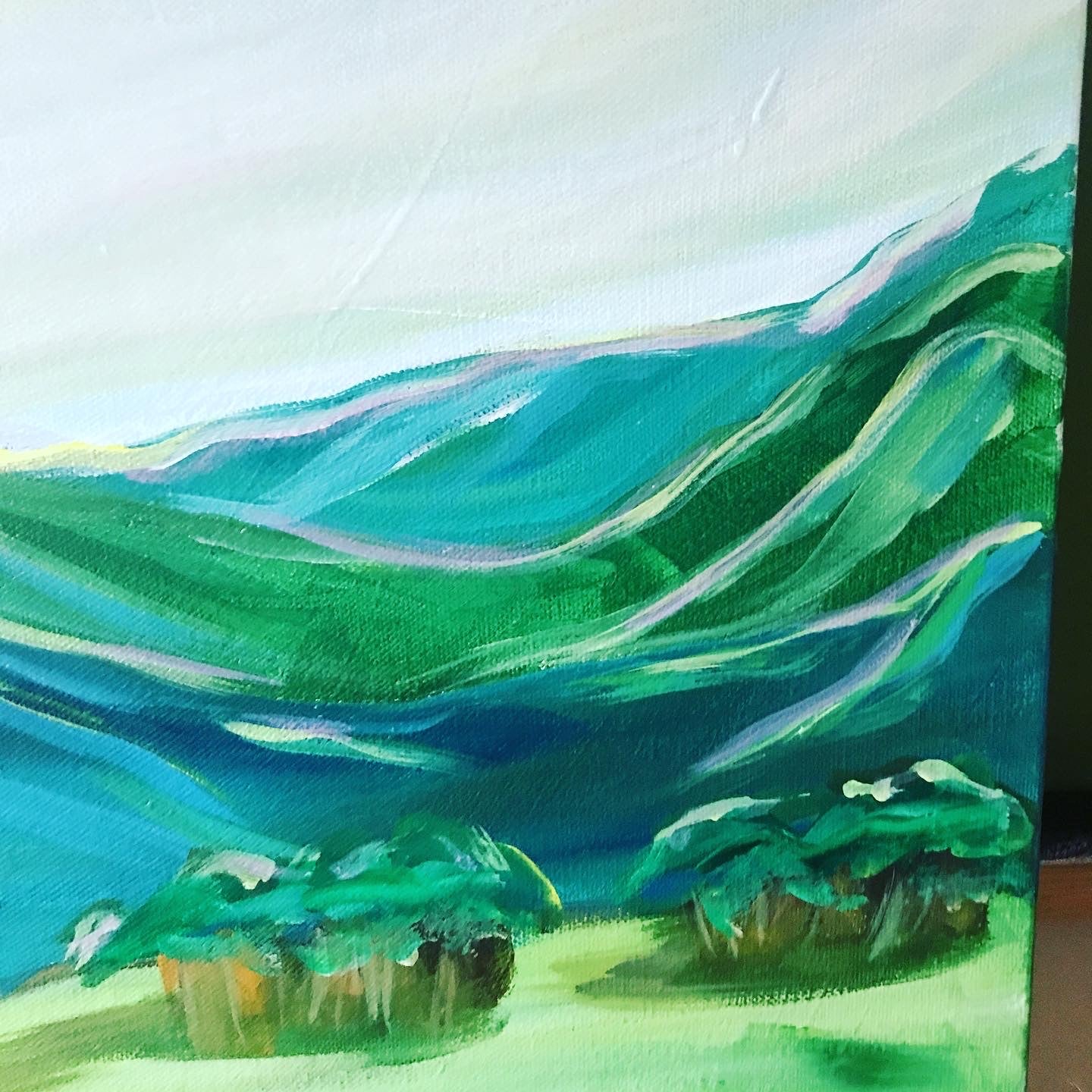 40” x 16”
Blue Ridge Mountains Landscape Painting
Acrylic on Gallery Wrapped Canvas
free shipping
The Blue Ridge Mountains have a special place in my heart. I grew up here. We spent our family vacations in the mountains of Asheville NC. Growing up I taught tennis in summer camps in Grundy, VA and White Sulphur Springs, WV. Over every ridge is another stunning view. Every morning, afternoon and evening brings a sky with colors you wouldn't believe. Everyone who l