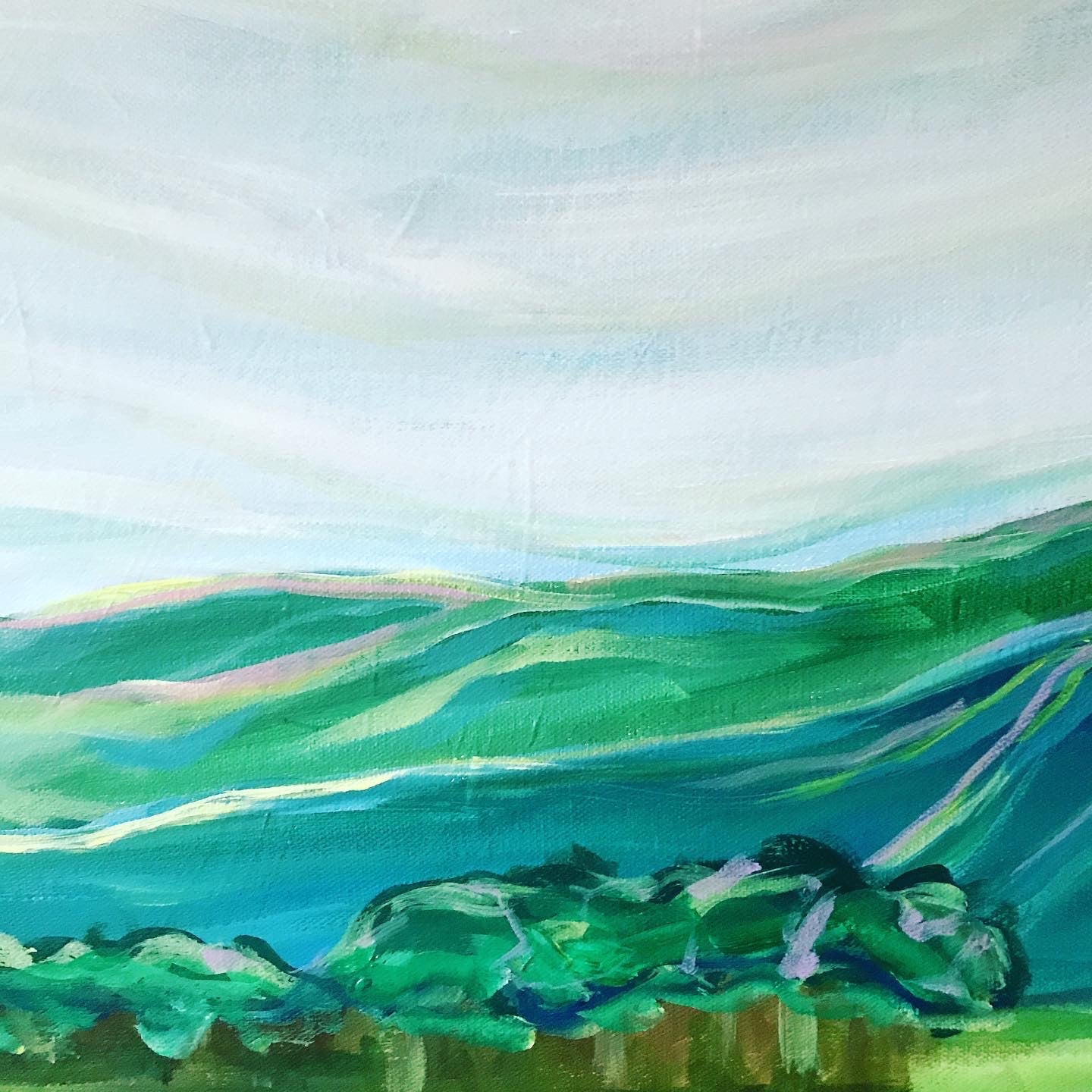 40” x 16”
Blue Ridge Mountains Landscape Painting
Acrylic on Gallery Wrapped Canvas
free shipping
The Blue Ridge Mountains have a special place in my heart. I grew up here. We spent our family vacations in the mountains of Asheville NC. Growing up I taught tennis in summer camps in Grundy, VA and White Sulphur Springs, WV. Over every ridge is another stunning view. Every morning, afternoon and evening brings a sky with colors you wouldn't believe. Everyone who l