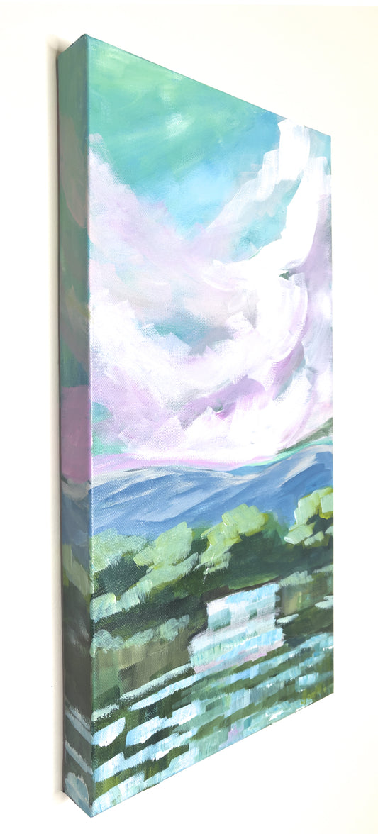 10" x 20"

Gallery wrapped canvas

Acrylic paint&nbsp;

Experience the majesty of Virginia's waterfalls with Waterfalls I.

This impressionistic painting captures the dramatic lavender cloudscape and turquoise sky of the Blue Ridge Mountains.

Hang this stunning piece in your home for a touch of natural beauty.