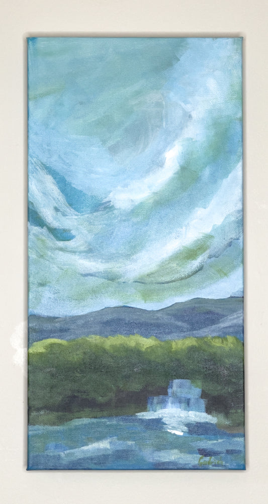 10" x 20"

Gallery wrapped canvas

Acrylic paint&nbsp;

Experience the whimsical beauty of Waterfalls II - a modern, original art piece capturing the lush forests and dramatic clouds of Virginia's Blue Ridge Mountains.&nbsp;

With a vertical painting style, this impressionistic piece boasts blue skies and a vibrant, nature-inspired color palette.

Perfect for any art lover seeking a touch of quirk and whimsy!