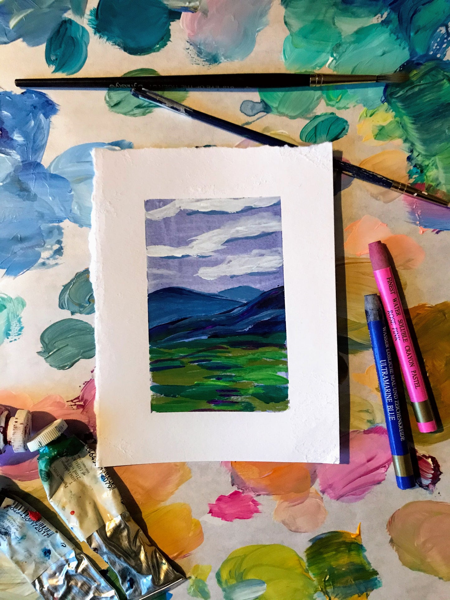 blue ridge mountains painting, small gouache on cold pressed paper, 4" x 5" , modern southern painting, salem, va.