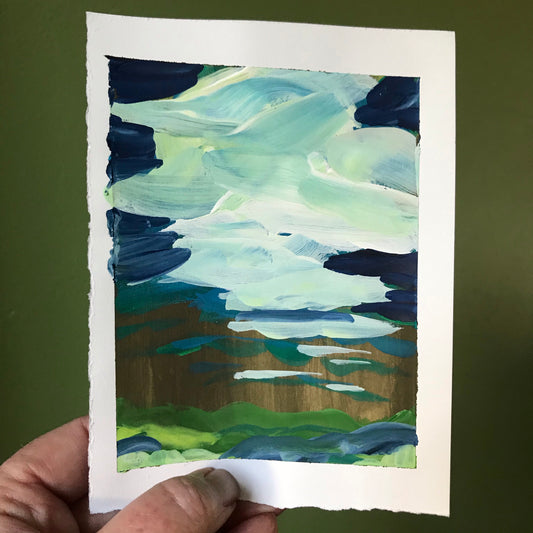 4.5 x 6”


gouache on cold press watercolor paper

Get lost in the beauty of our Do It All small painting on paper.

Vibrant colors and a playful impressionistic style bring the Blue Ridge Mountains to life with a dramatic blue turquoise sky and richly colored clouds.

This fauvist piece is the perfect addition to any landscape collection.