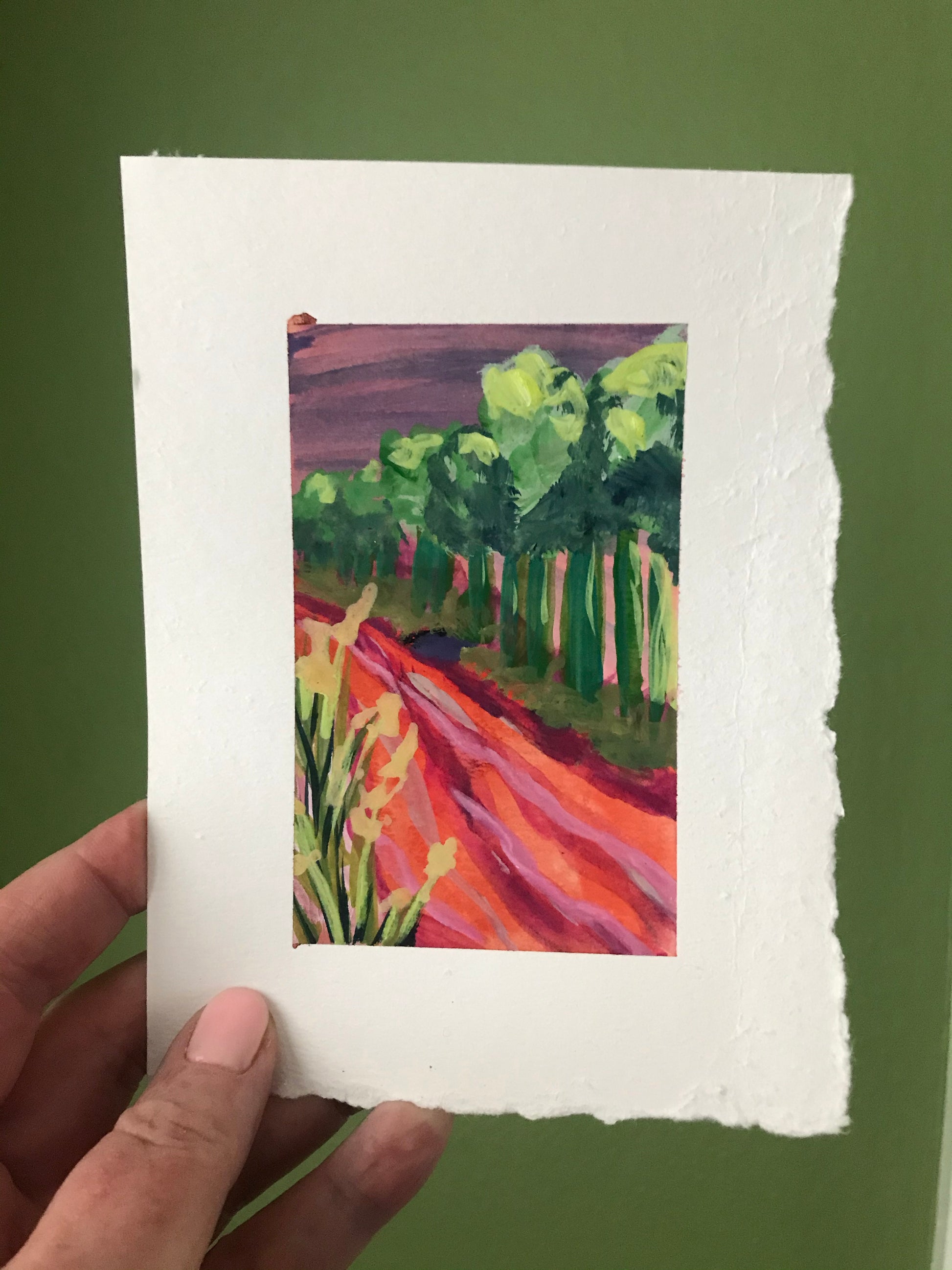 abstract landscape, colorful landscape, mini landscape painting, gouache on paper
