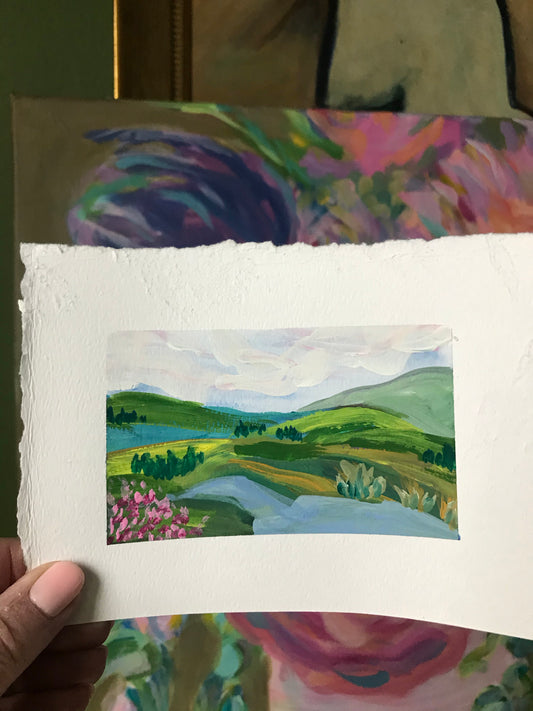 mountain painting, mountain lake painting
